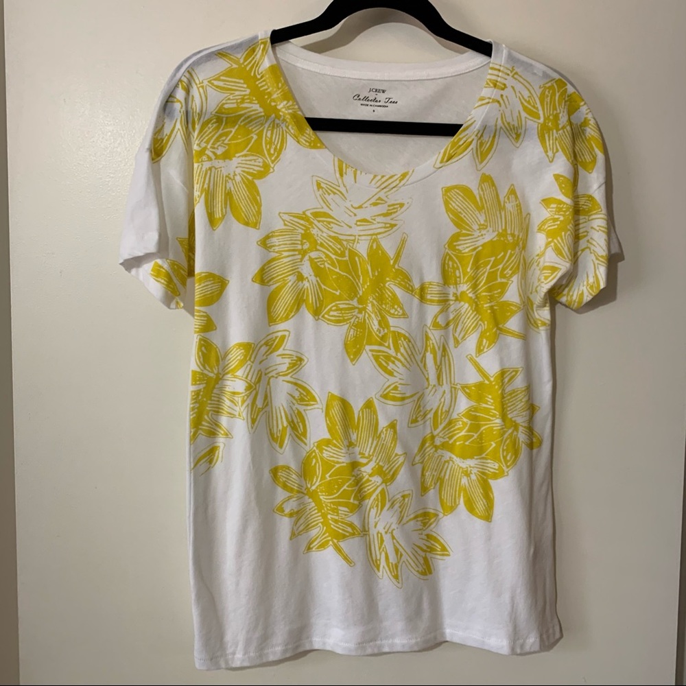 J. Crew Factory White Tee with Yellow Floral Print